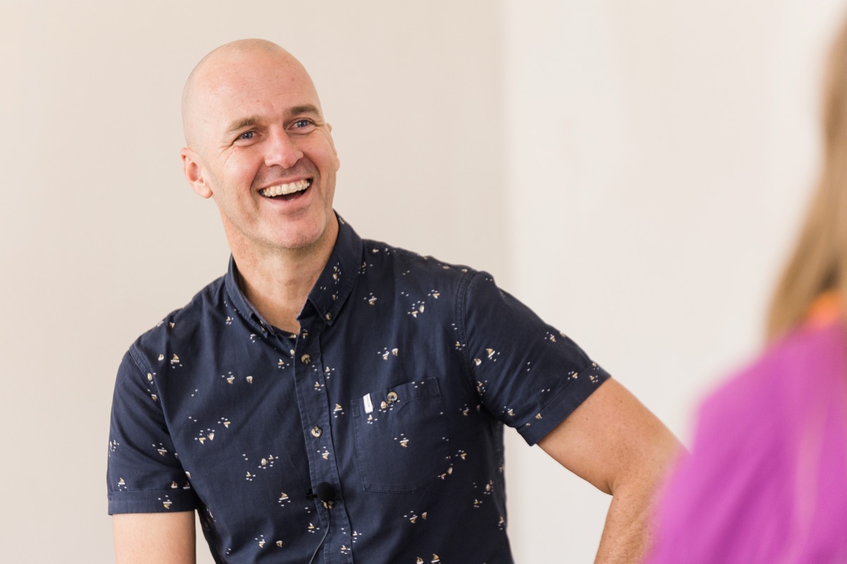 Francois Esterhuizen laughing during a coaching session